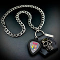 AC/DC Highway To Hell Guitar Pick Pendant Necklace by SKULL & CHAIN. For fans of Angus Young and Brian Johnson.