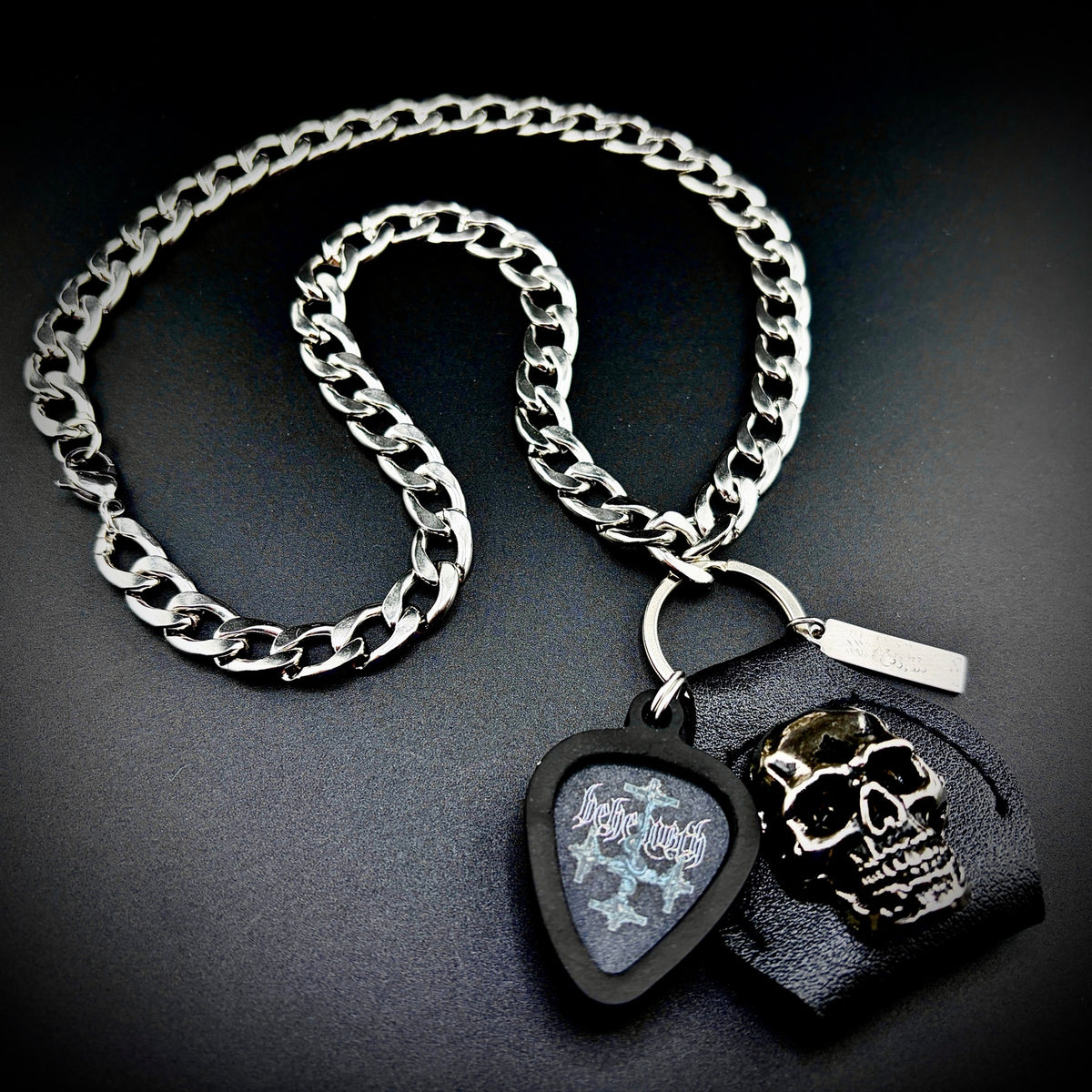 Behemoth Opvs Contra Natvram Guitar Pick Pendant Necklace by SKULL & CHAIN. For fans of Nergal.