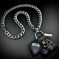 BLACK LABEL SOCIETY BLS guitar pick pendant necklace with silver curb chain and skull holder by SKULL & CHAIN. For fans of Zakk Wylde.