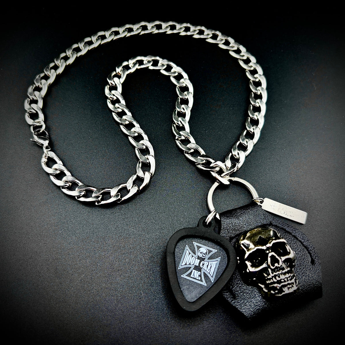 Black Label Society Doom Crew Inc. Guitar Pick Pendant Necklace by SKULL & CHAIN. For fans of Zakk Wylde.