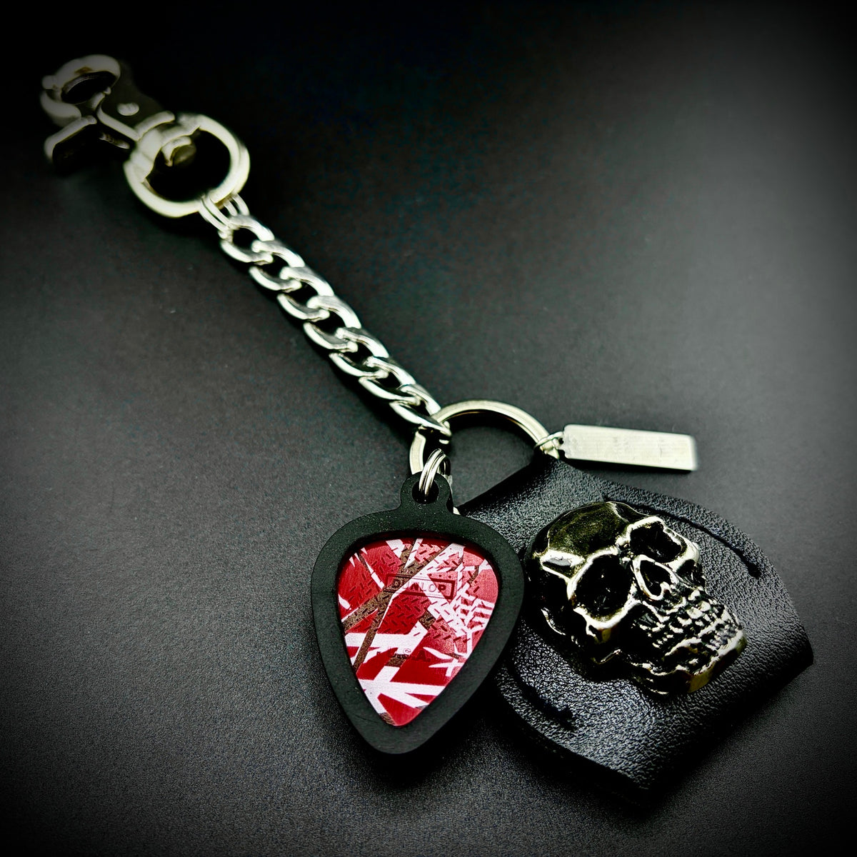 Eddie Van Halen EVH 5150 Frankenstrat PICKCHAIN belt loop guitar pick holder by SKULL & CHAIN