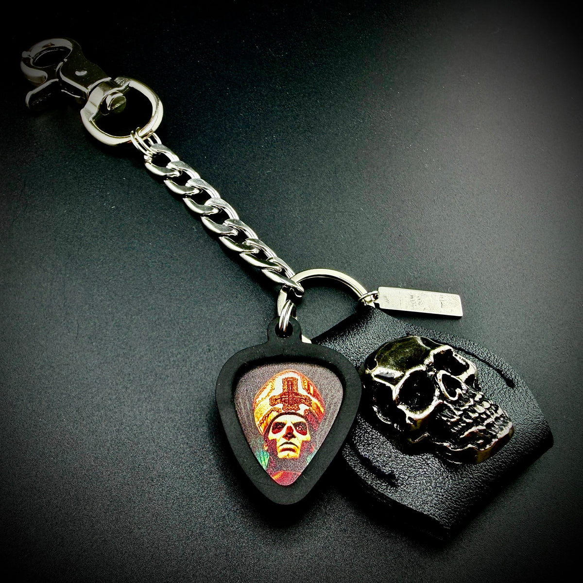 Ghost Papa Emeritus III PICKCHAIN belt loop guitar pick holder by SKULL & CHAIN