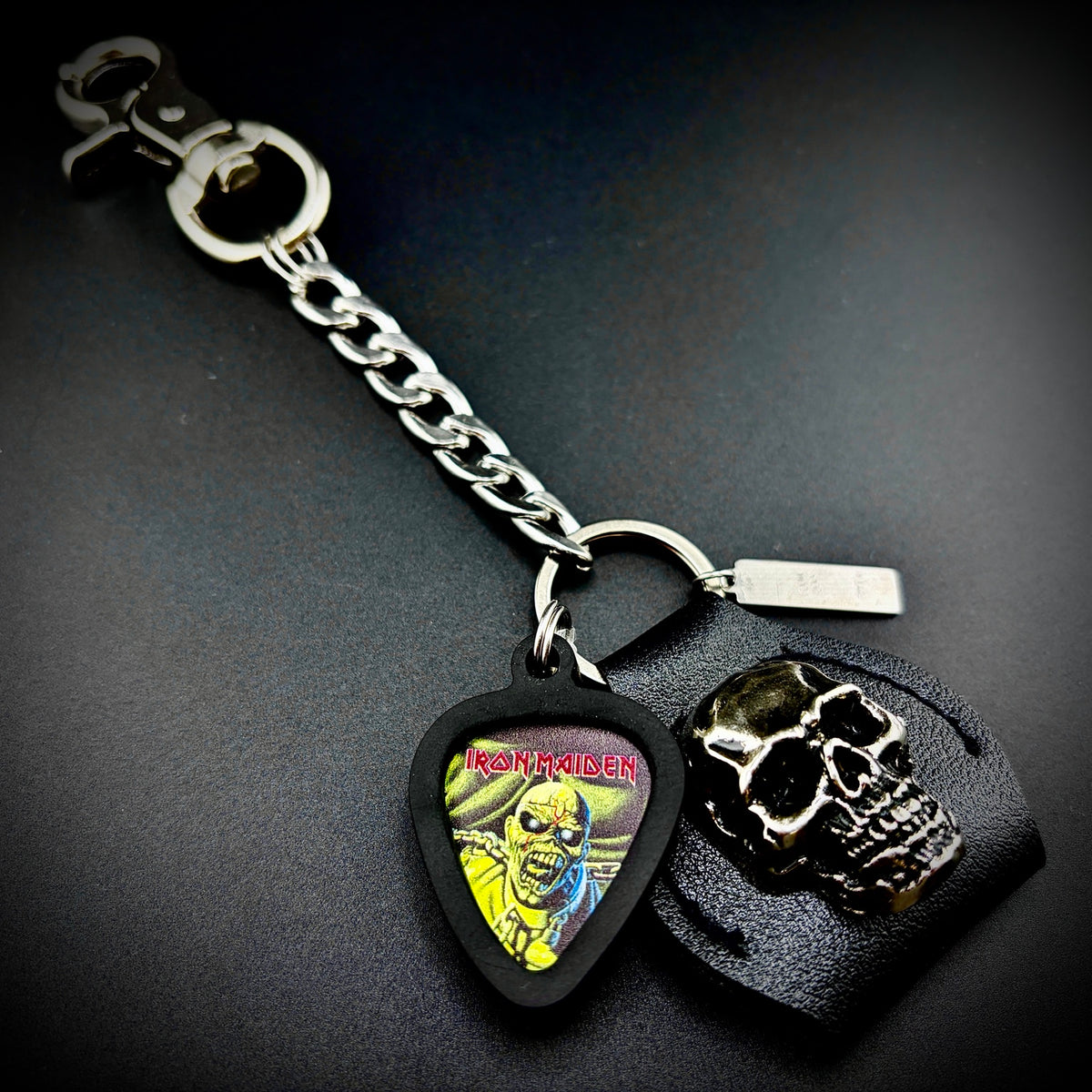 Iron Maiden Piece of Mind Eddie PICKCHAIN belt loop guitar pick holder by SKULL & CHAIN
