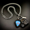 Iron Maiden Seventh Son of a Seventh Son guitar pick pendant necklace with SKULL & CHAIN metal skull, pick holder and heavy stainless steel curb chain