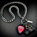 KISS Red Black Logo Guitar Pick Pendant Necklace by SKULL & CHAIN. For fans of Paul Stanley, Gene Simmons, Ace Frehley and Peter Criss.
