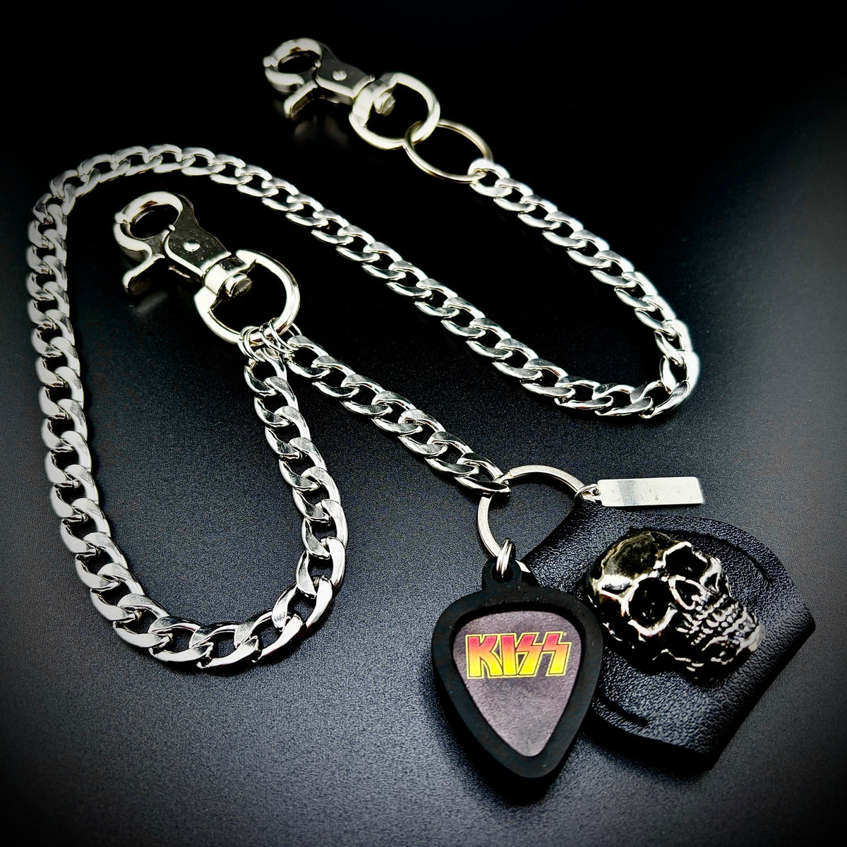 KISS yellow gradient logo PICKCHAIN wallet chain guitar pick holder