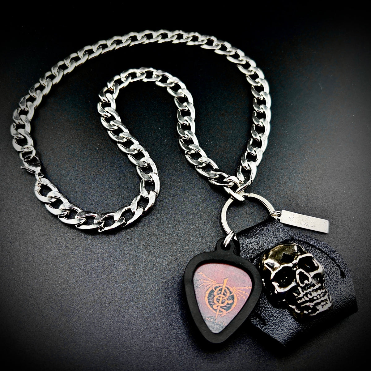 Lamb Of God Wrath Guitar Pick Pendant Necklace by SKULL & CHAIN. For fans of Randy Blythe and Mark Morton.
