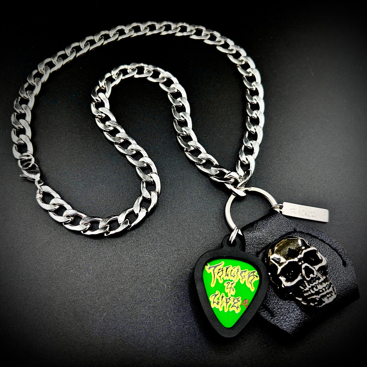 METALLICA TALLICA 4 LIFE GUITAR PICK PENDANT NECKLACE by SKULL & CHAIN. For fans of James Hetfield, Kirk Hammett, Robert Trujillo and Lars Ulrich.