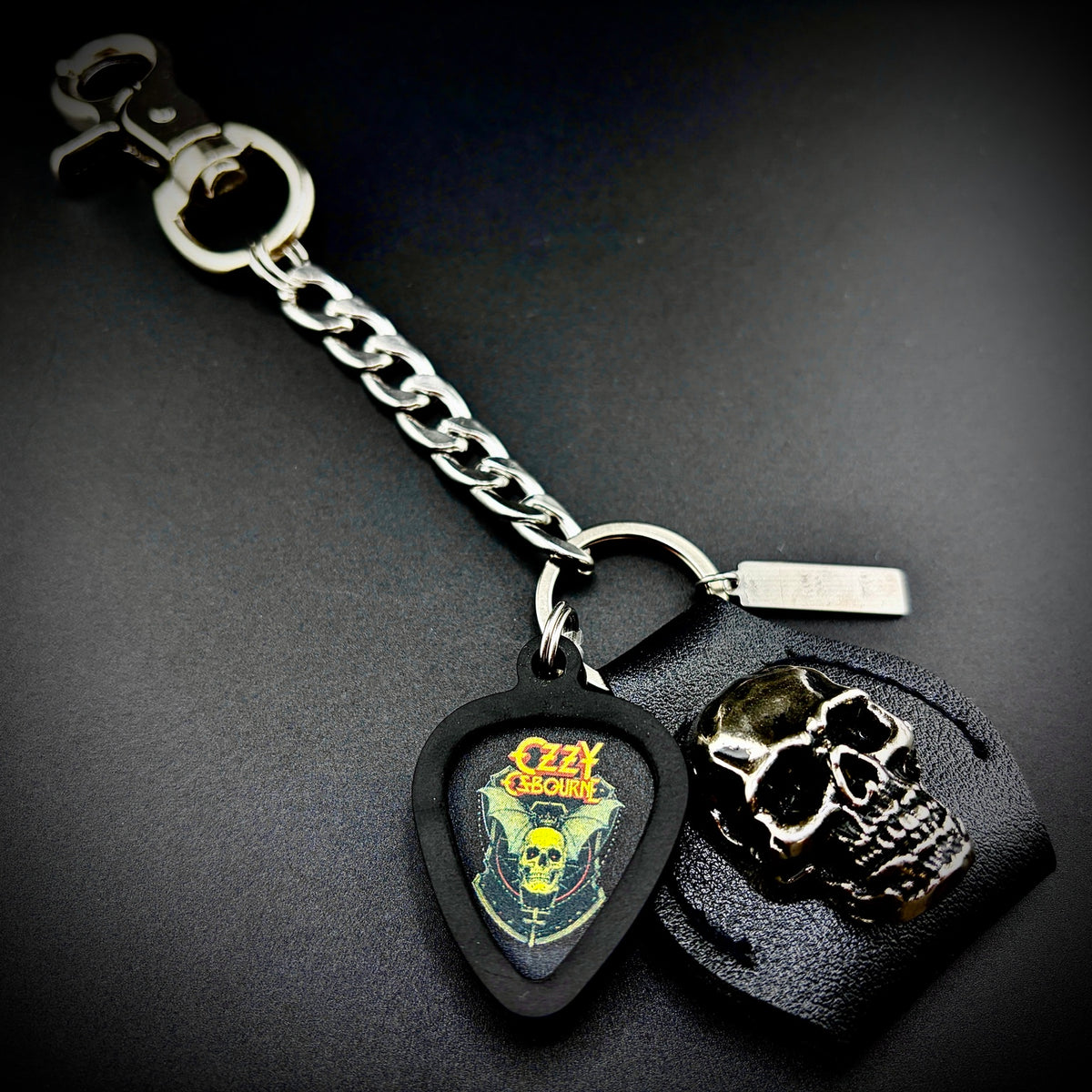 Ozzy Osbourne Bat Skull PICKCHAIN belt loop guitar pick holder by SKULL & CHAIN