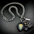 Ozzy Osbourne Skull Bat Guitar Pick Pendant Necklace by SKULL & CHAIN. For fans of Ozzy Osbourne.