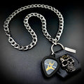 System Of A Down Guitar Pick Pendant Necklace by SKULL & CHAIN. For fans of Daron Malakian and Serj Tankian.
