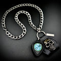 TYPE O NEGATIVE BLOODY KISSES guitar pick pendant necklace with silver curb chain and skull holder by SKULL & CHAIN. For fans of Peter Steele.