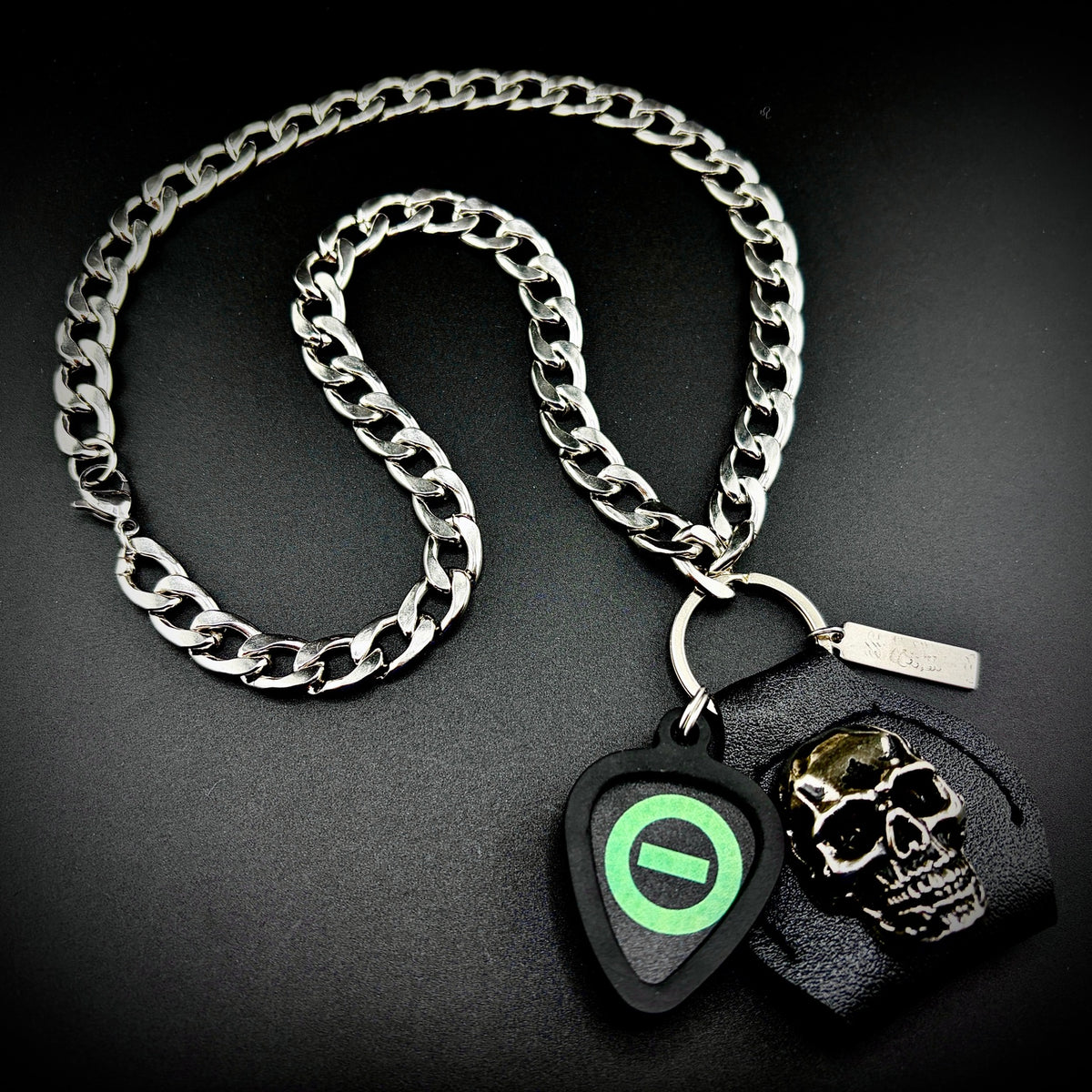 TYPE O NEGATIVE GREEN LOGO GUITAR PICK PENDANT NECKLACE by SKULL & CHAIN. For fans of Peter Steele.